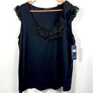 NWT Anne Klein Black Ruffle Tank Top 0464